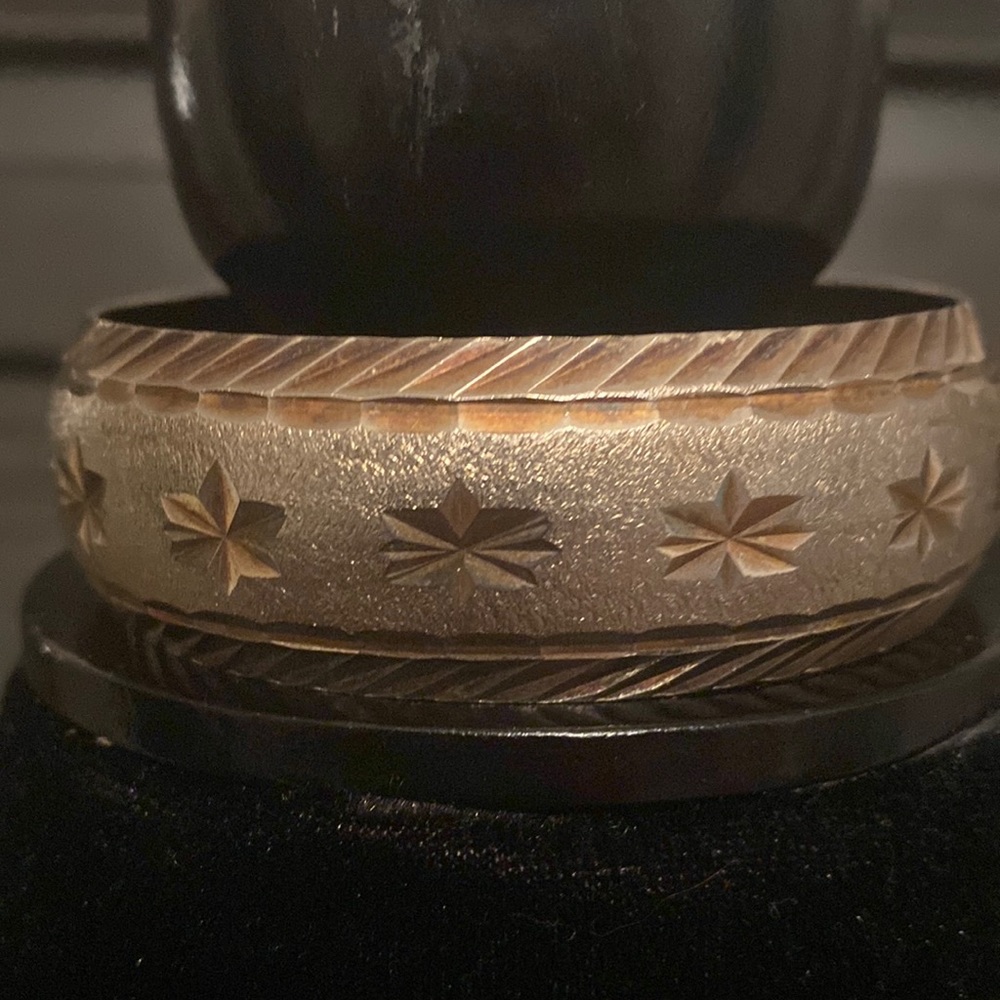 #3- Vintage Mexican Silver metal engraved star design Bracelet bangle